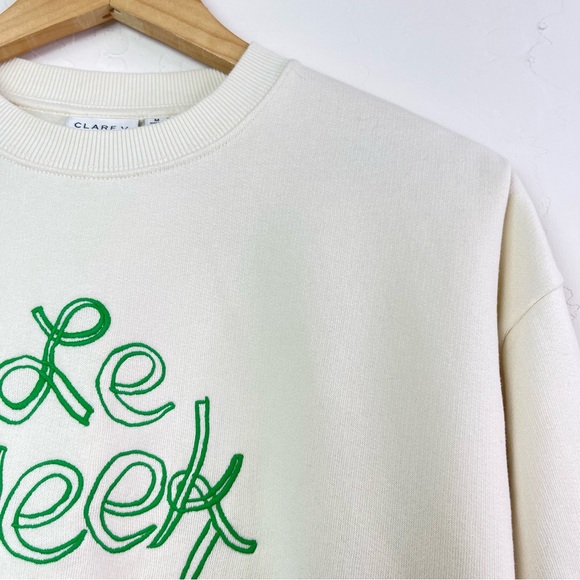 Clare V ‘Le Weekend’ Embroidered Oversized Cream Crewneck Sweatshirt Size Medium - Picture 6 of 16